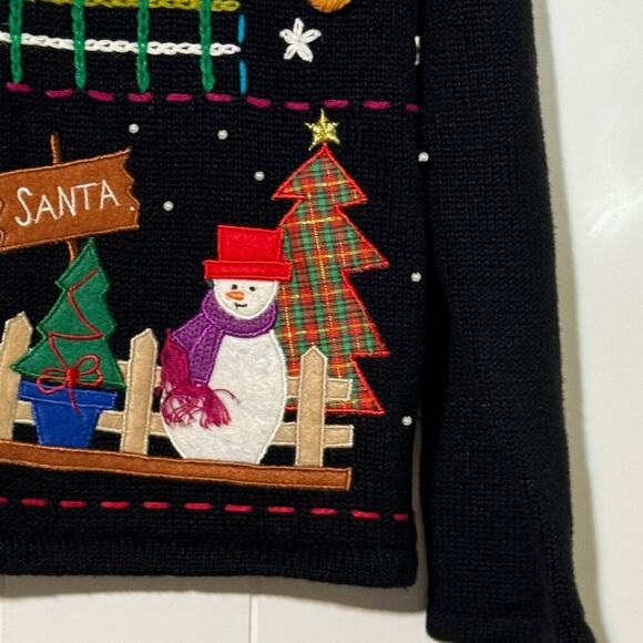 Studio Joy · XL Christmas Cardigan Sweater Snowman Santa Embroidered Plaid Trim - Picture 6 of 11